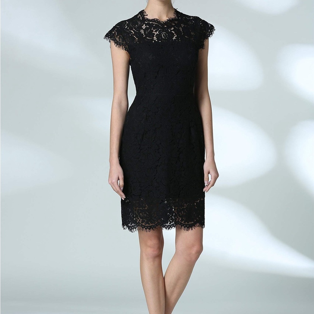 Black Floral Lace Sleeveless Cocktail Sheath Dress Crew Neck Knee Length S‎